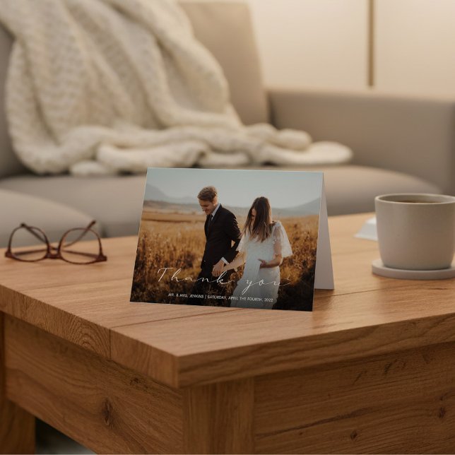 Agradecimiento Moderna, su tarjeta de foto boda (Modern, your wedding photo card with message inside.)