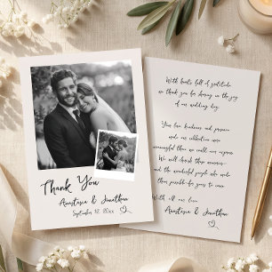 Agradecimiento Moderna Tarjeta de Boda con Letra Manuscrita y 2 F