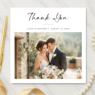 Agradecimiento Moderna Tarjeta de Foto de Boda Cuadrada Escrita a