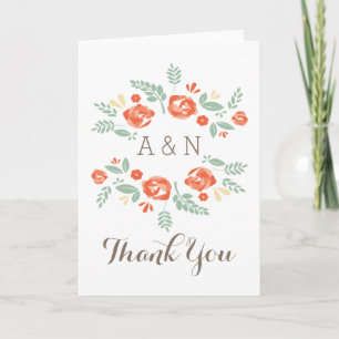 Agradecimiento Monograma floral de país naranja Tarjeta de agrade
