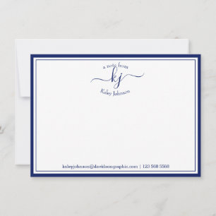 Agradecimiento Monogramed Navy White De La Oficina De La Tarjeta 