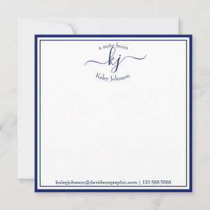Agradecimiento Monogramed Navy White De La Oficina De La Tarjeta