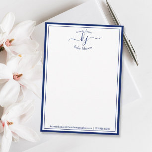 Agradecimiento Monogramed Navy White De La Oficina De La Tarjeta