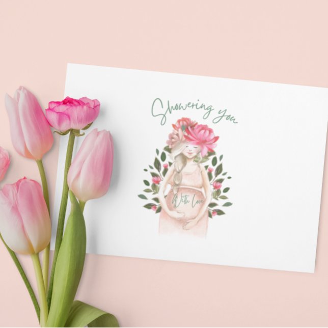 Agradecimiento Mostrándote Con Tarjeta De Saludo De Amor (Congratulate a special mommy to be with this watercolor, "Showering you with love" card! )