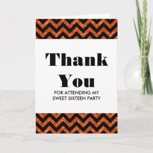 Agradecimiento Naranja Chevron Purpurina Sweet 16 Tarjeta de agra