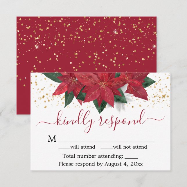 Agradecimiento Navidades de Poinsettia Boda Tarjeta RSVP (Anverso / Reverso)