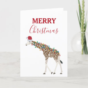 Agradecimiento Navidades Giraffe gracioso animal con tarjeta de S