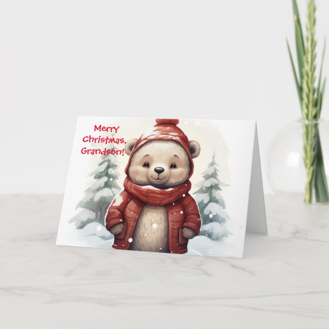 AGRADECIMIENTO NAVIDADES SONRIENTES TARJETA DE OSO PARA GRANDSON (Anverso)