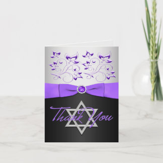 Agradecimiento Negro, Púrpura, Plata, Bat Mitzvah Tarjeta de agra