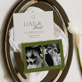 Agradecimiento Olive Green Love & Gracias 2 Foto Tarjeta de Agrad