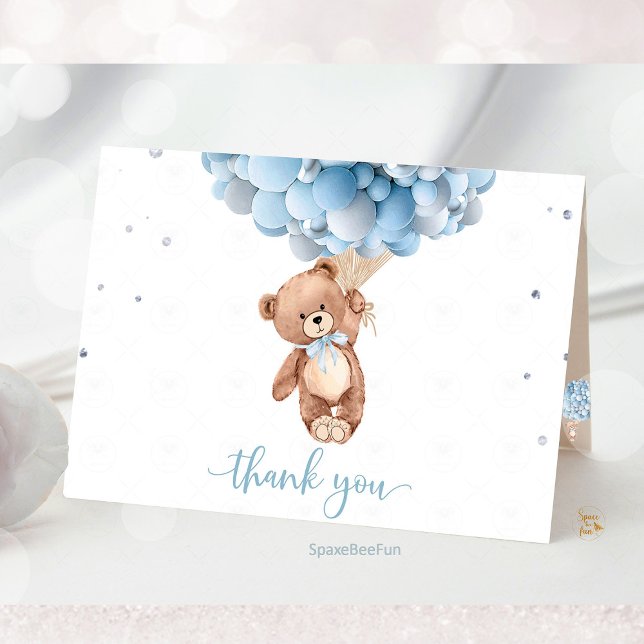 Agradecimiento Osito de peluche Bebé ducha plegada Tarjeta de agr (teddy bear baby shower,thank you card,teddy bear boy,theme teddy bear,decorations bab5 shower,)