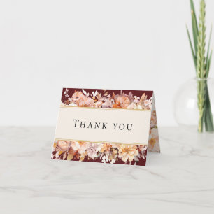 Agradecimiento Otoño Floral Borgoña Crema Tarjeta de Bodas Plegad