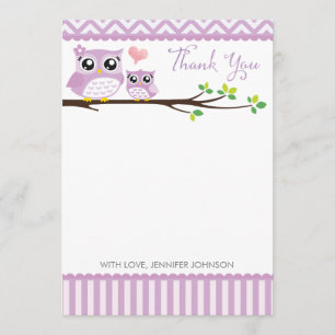 Agradecimiento Owl Baby Shower Gracias Chica De La Tarjeta Purple