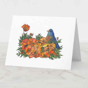Agradecimiento Pájaro azul en la tarjeta acuarela de flores de am