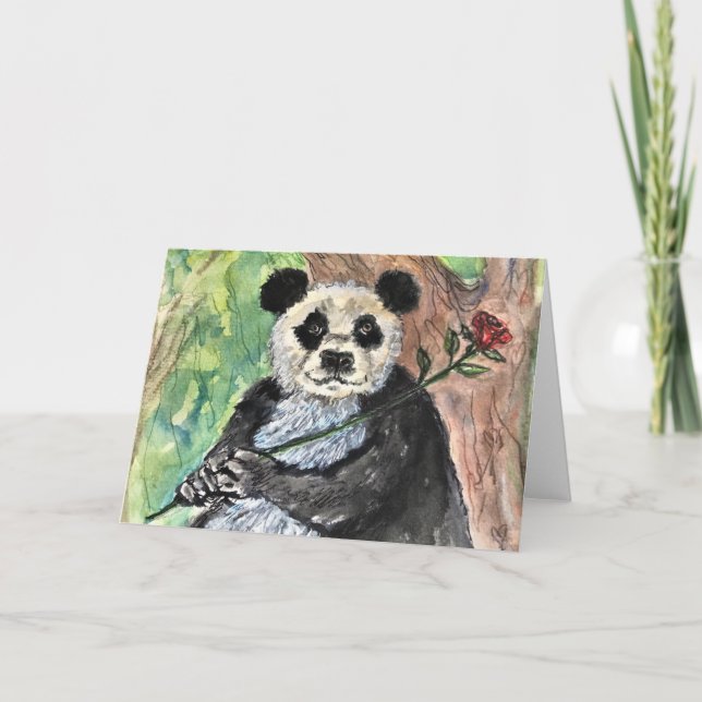 Agradecimiento Panda con una tarjeta de saludo Rosa (Anverso)