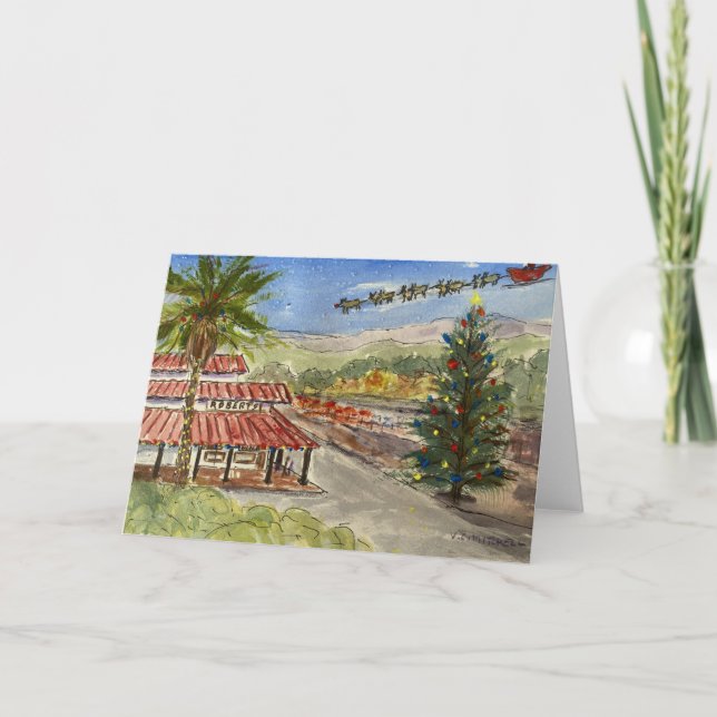 Agradecimiento Papá Noel viene a la tarjeta de vacaciones de Wood (Anverso)