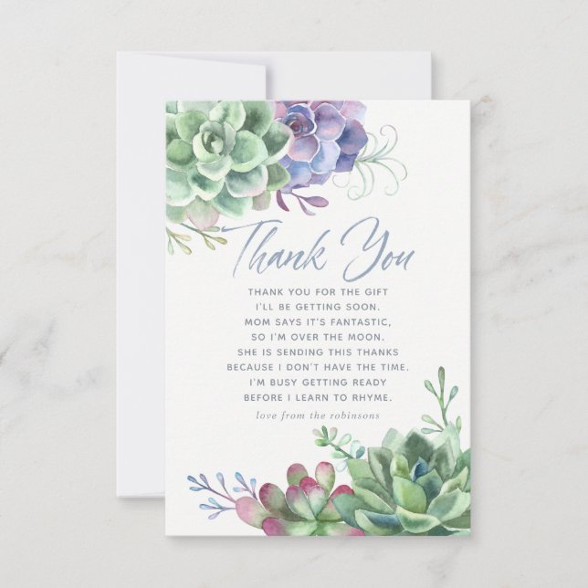Agradecimiento para Baby Shower de Cactus Suculent (Anverso)