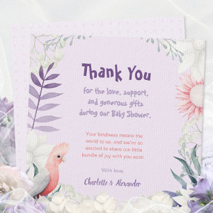 Agradecimiento para Baby Shower de Lavender Bird s