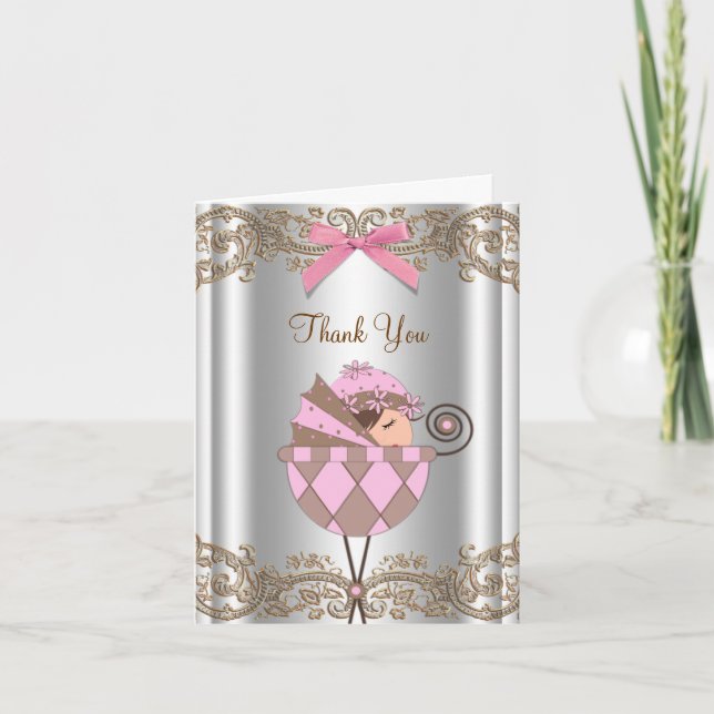 Agradecimiento para Baby Shower de Rosa y Marrón (Anverso)