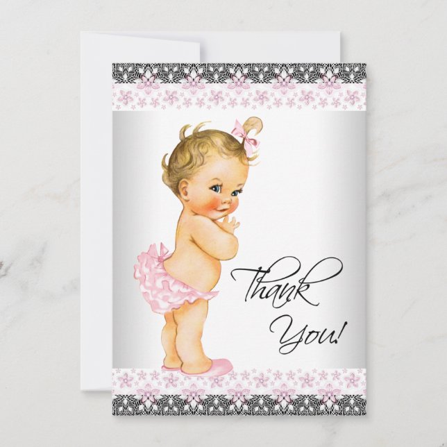 Agradecimiento para Baby Shower Rosa de Niña (Anverso)