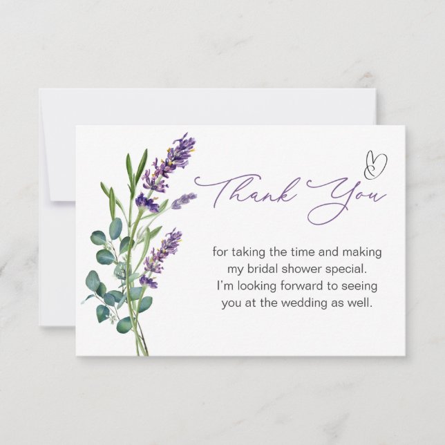 Agradecimiento para ducha de novia de lavanda y eu (Anverso)