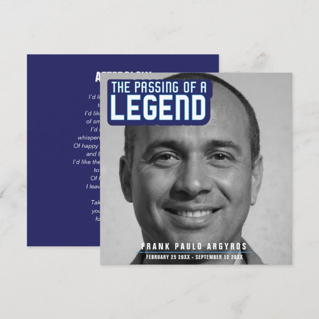 Agradecimiento Paso del funeral de una leyenda tarjeta de poema a (Anverso / Reverso)