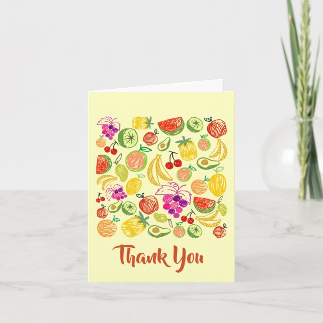 Agradecimiento Patrón de Doodle de Frutos Variados Tarjeta de not (Anverso)