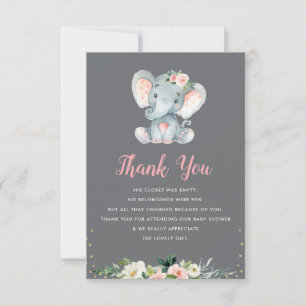 Agradecimiento pequeño elefante bebé ducha tarjeta de agradecimie