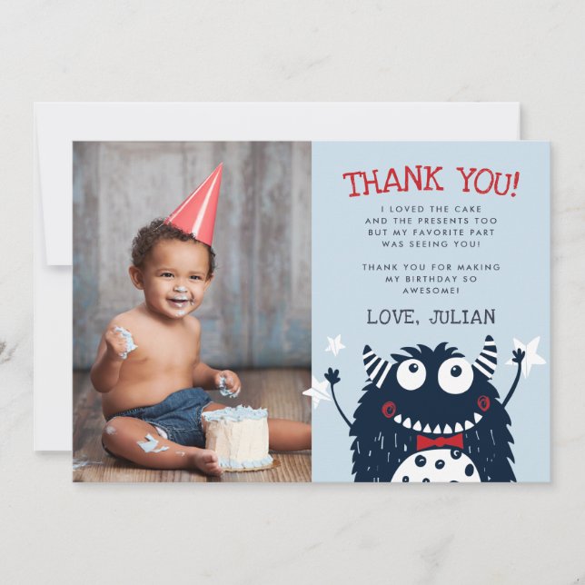 Agradecimiento Pequeño Monstruo | Tarjeta de Foto de Agradecimien (Anverso)