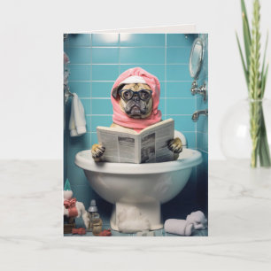 Agradecimiento Periódico de lectura de perro en baño con tarjeta 