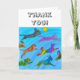 Agradecimiento Perros y gatos cortos saltando para la tarjeta de 