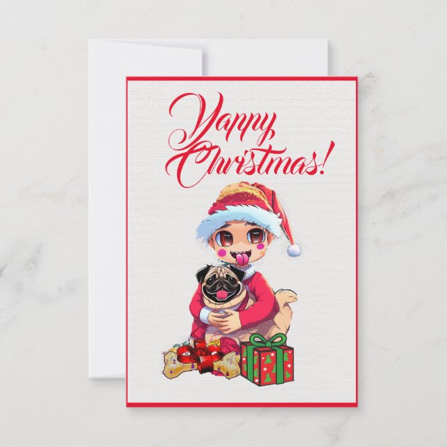 Agradecimiento Personalizado Cute Pug Dog Con Tarjeta De Navidad  (Anverso)