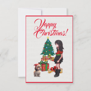 Agradecimiento Personalizado Cute Shih Tzu Con Tarjeta De Navidad