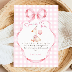 Agradecimiento Pink Bow Silly Goose Primer cumpleaños Tarjeta de