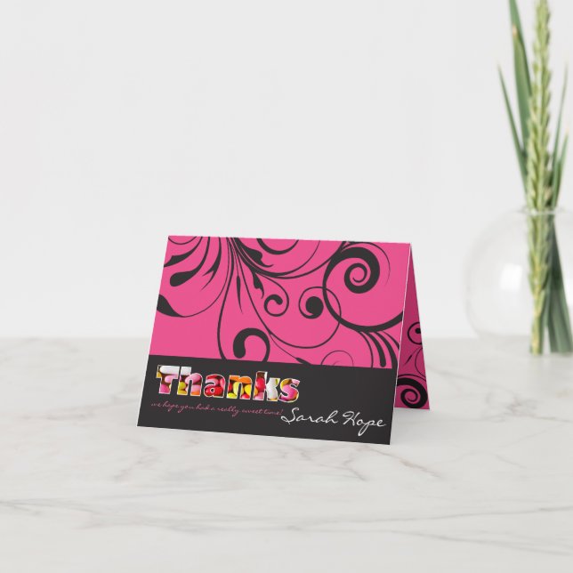 Agradecimiento PINK CANDY Bat Mitzvah doblado tarjeta de agradeci (Anverso)