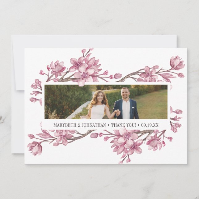 Agradecimiento Pink Cherry Blossom Floral Gracias Tarjeta De Foto (Anverso)