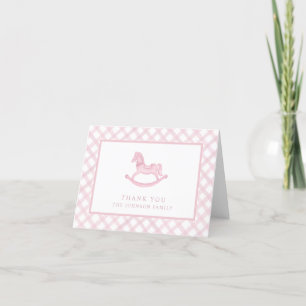Agradecimiento Pink Gingham Rocse Horse Baby Tarjeta de agradecim
