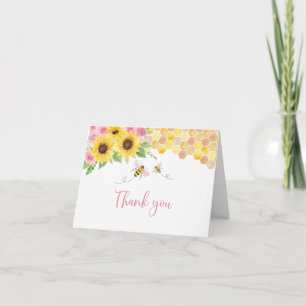 Agradecimiento Pink Sunflower Bee Birday - Tarjeta de agradecimie