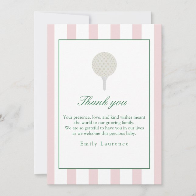 Agradecimiento Pintee Pink Golf Birthday, tarjeta de agradecimien (Anverso)
