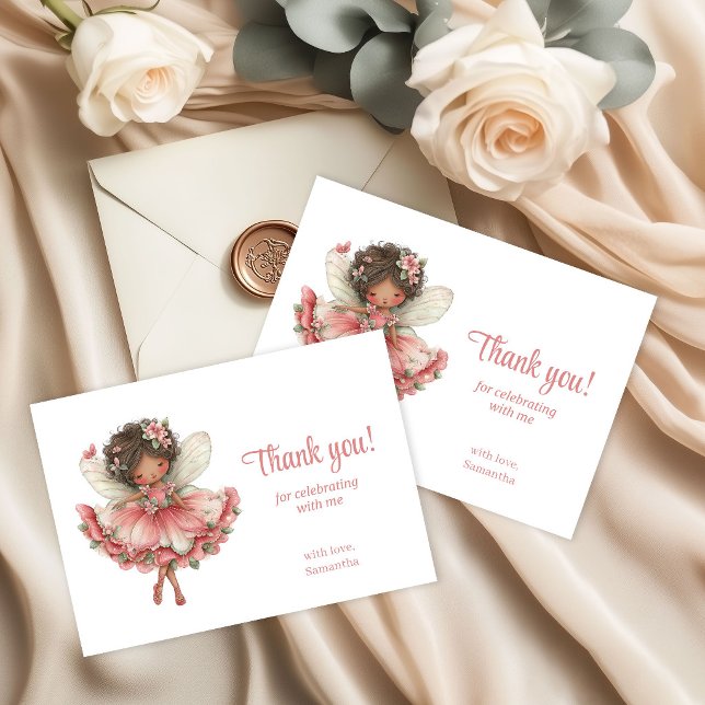 Agradecimiento por la fiesta de cumpleaños número  (Magical Fairy Pink Floral 6th Birthday Party Thank You Card)