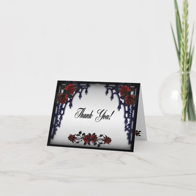 Agradecimiento Puerta de hierro gótico boda Rosa roja tarjeta de  (Anverso)