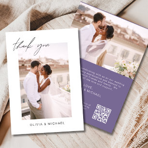 Agradecimiento Púrpura Boda de código QR Gracias tarjeta de foto