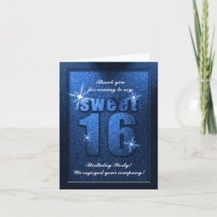 Agradecimiento Purpurina Azul dulce 16 cumpleaños tarjeta de agra