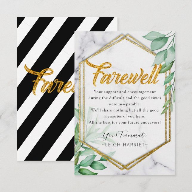 Agradecimiento Purpurina de follaje Dejando tarjeta de despedida  (Anverso / Reverso)