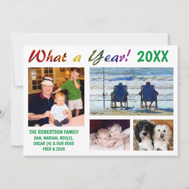 Agradecimiento ¡Qué Año! Tarjeta de vacaciones familiar (Anverso)