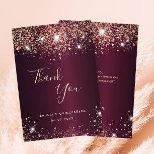 Agradecimiento Quinceanera burgundy rosa nombre oro tarjeta de ag