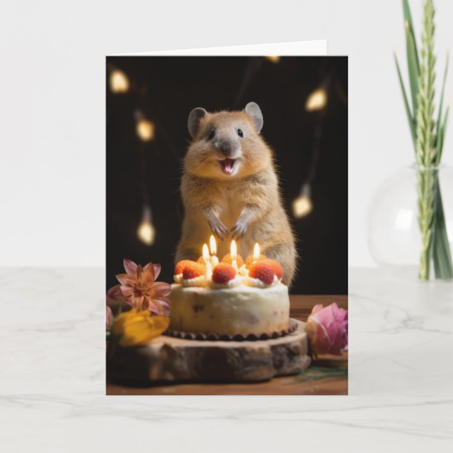 Agradecimiento Quokka con pastel de cumpleaños - tarjeta (Anverso)