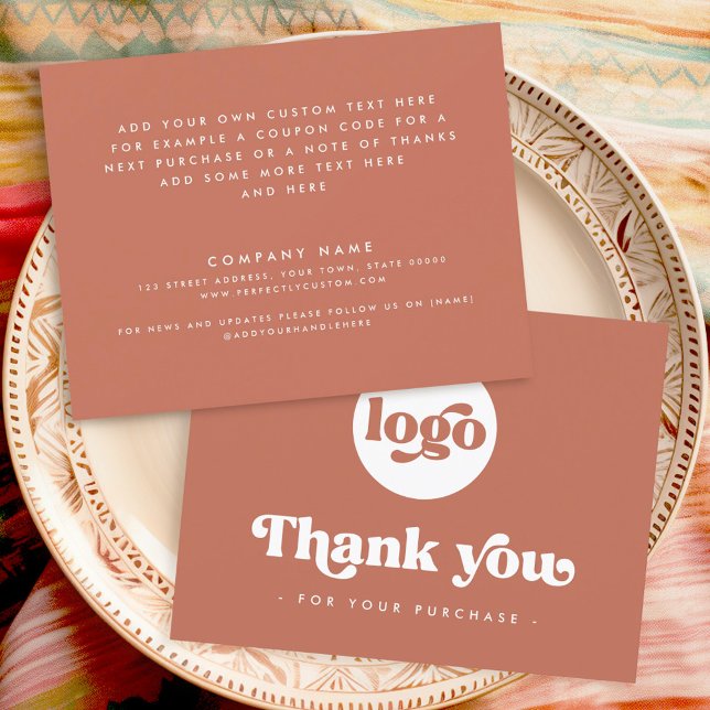 Agradecimiento Retro boho add logo terracota tarjeta de agradecim (Retro boho add logo terracotta thank you card)