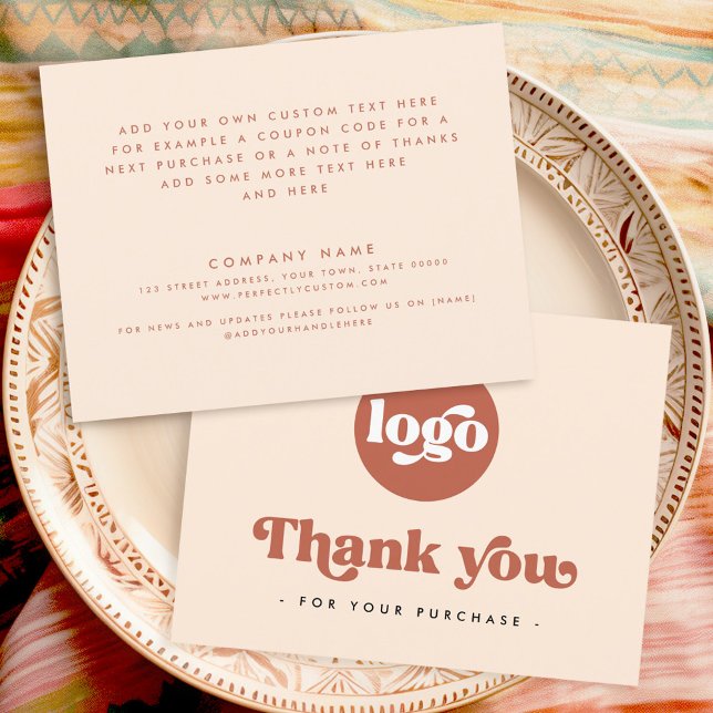 Agradecimiento Retro boho add logo terracota tarjeta de agradecim (Retro boho add logo terracotta thank you card)