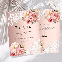 Agradecimiento Rosa dorado floral encaje cumpleaños tarjeta de ag